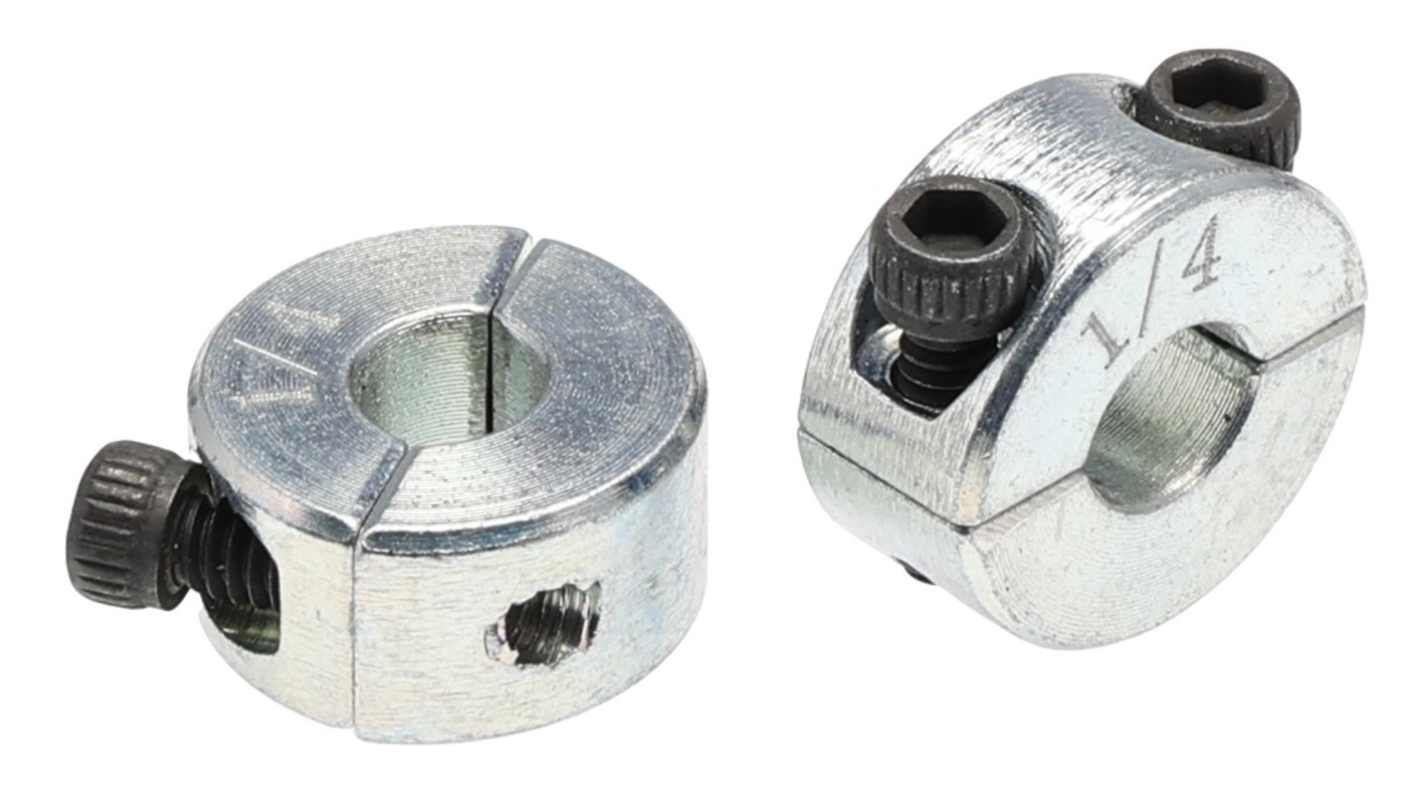 RS PRO 钢轴环, 0.25in轴径, 0.625in外径, 0.281in宽, 两件, 双宽, 夹紧螺丝固定