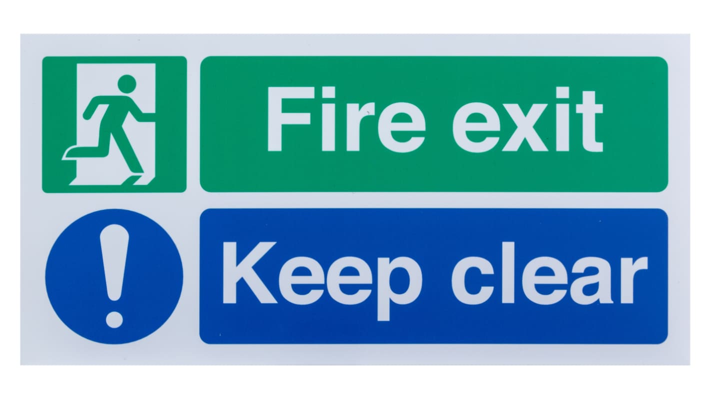 Flugtvejsskilt Polyester, Fire Exit, Keep Clear, Engelsk Skilt