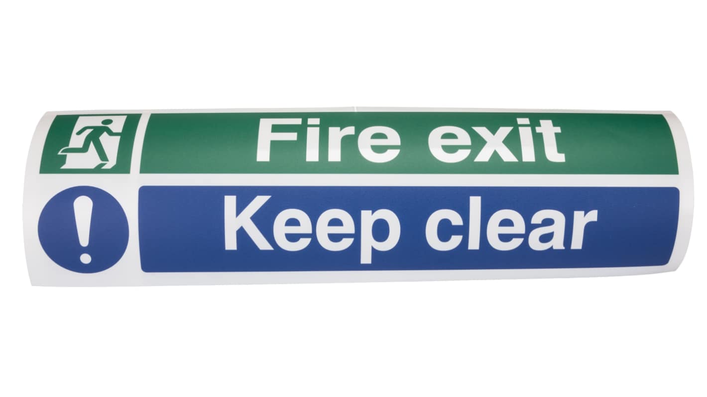 RS PRO 安全出口指示牌, 自粘式, 聚酯纤维制, 英语, 标示Keep Clear (保持无障碍)