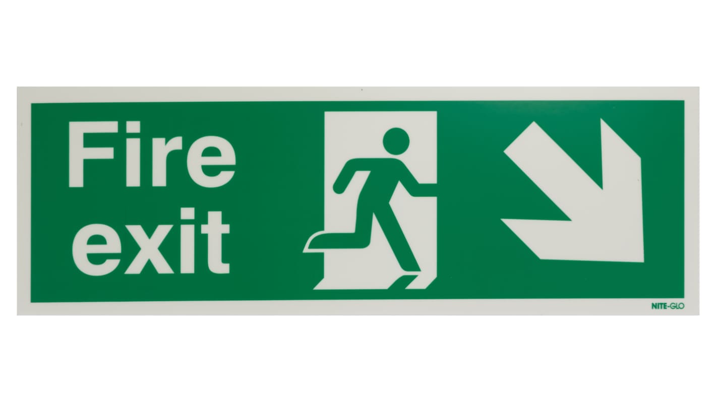 Polyester Fire Exit Down Right, Fire Exit, English, Exit Sign