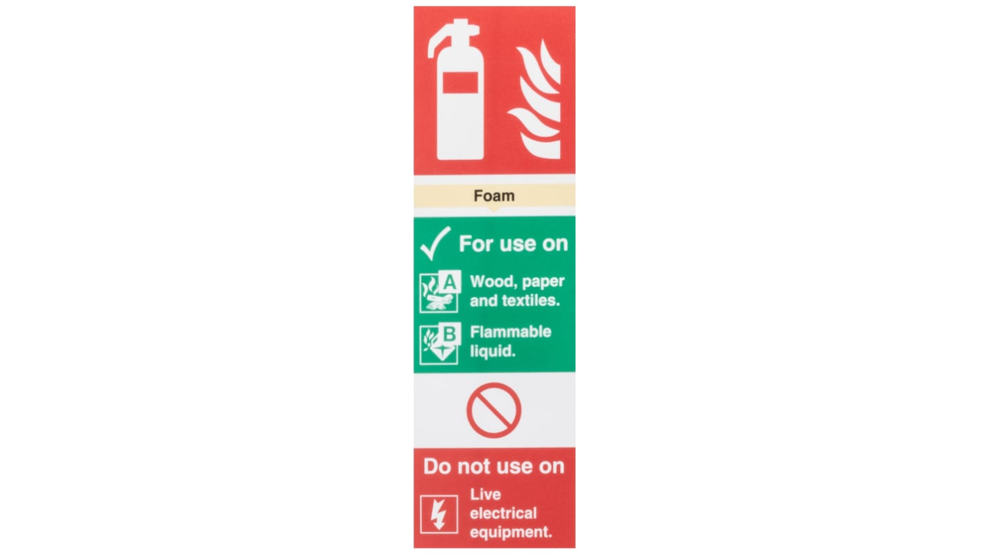 Polypropylene Fire Safety Sign, Foam Extinguisher For Use On With English Text Self-Adhesive