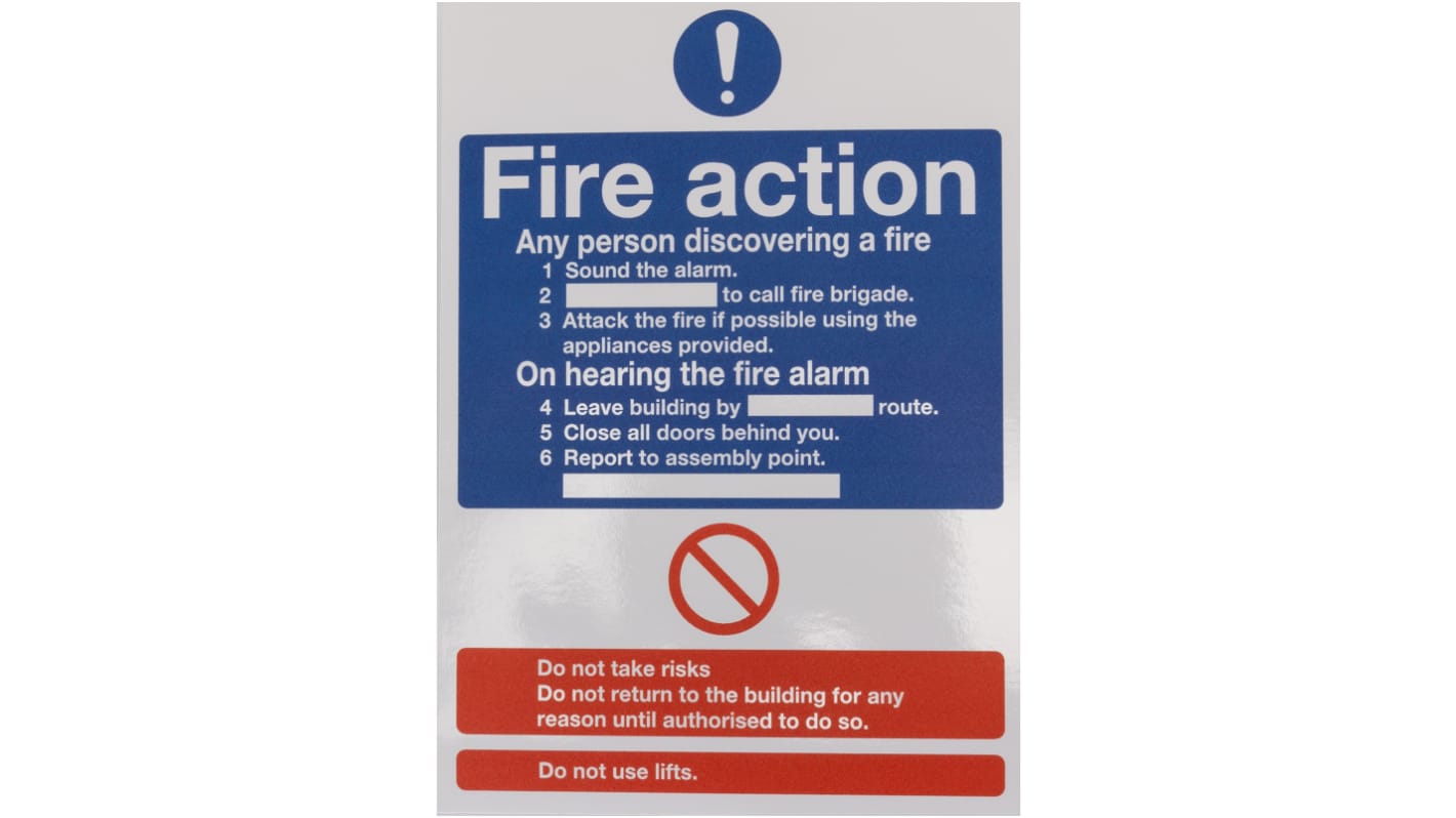Polyester Fire Safety Sign, Fire Action Notice With English Text Self-Adhesive