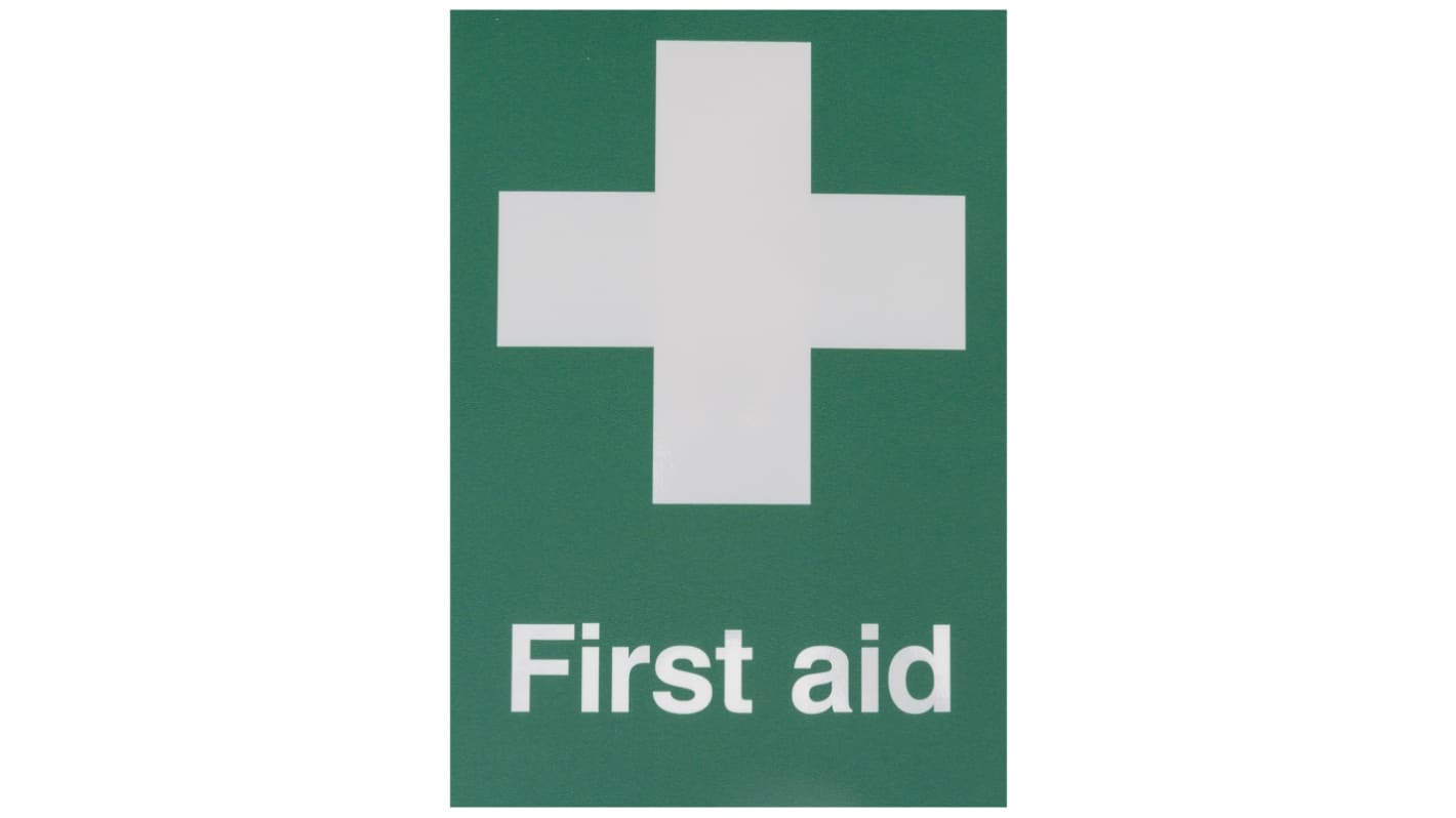 RS PRO Erste-Hilfe-Schild Polyester Grün/Weiß First Aid Selbstklebend, B. 148mm