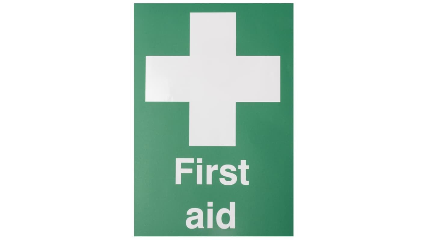 RS PRO Erste-Hilfe-Schild Polyester Grün/Weiß First Aid Selbstklebend, B. 210mm