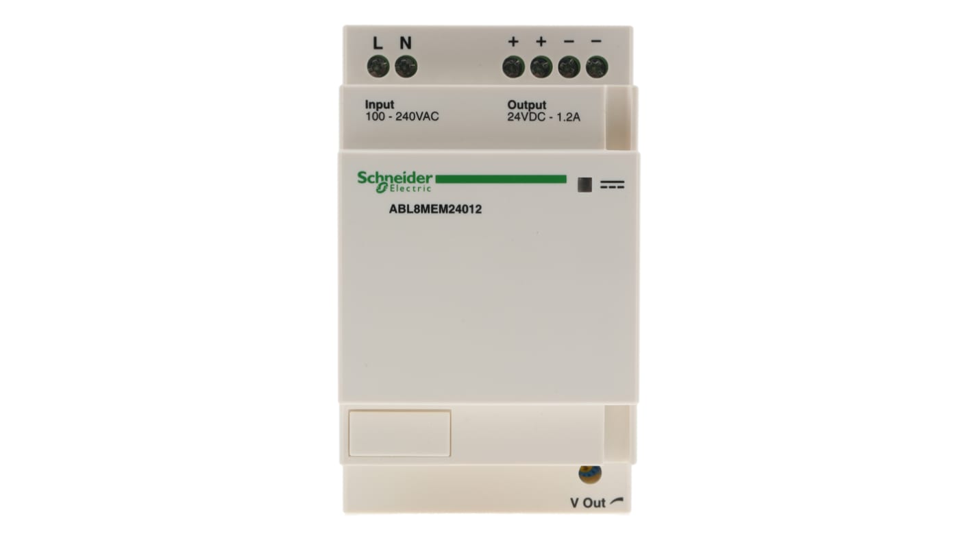 Schneider Electric Switch Mode DIN Rail Panel Mount Power Supply, 85 → 264V ac ac Input, 24V dc dc Output, 1.2A