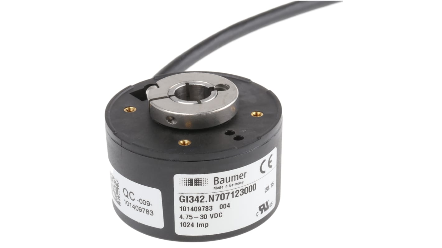 Baumer GI342 Series Optical Incremental Encoder, 1024 ppr, HTL/Push Pull Signal, Hollow Type, 12mm Shaft