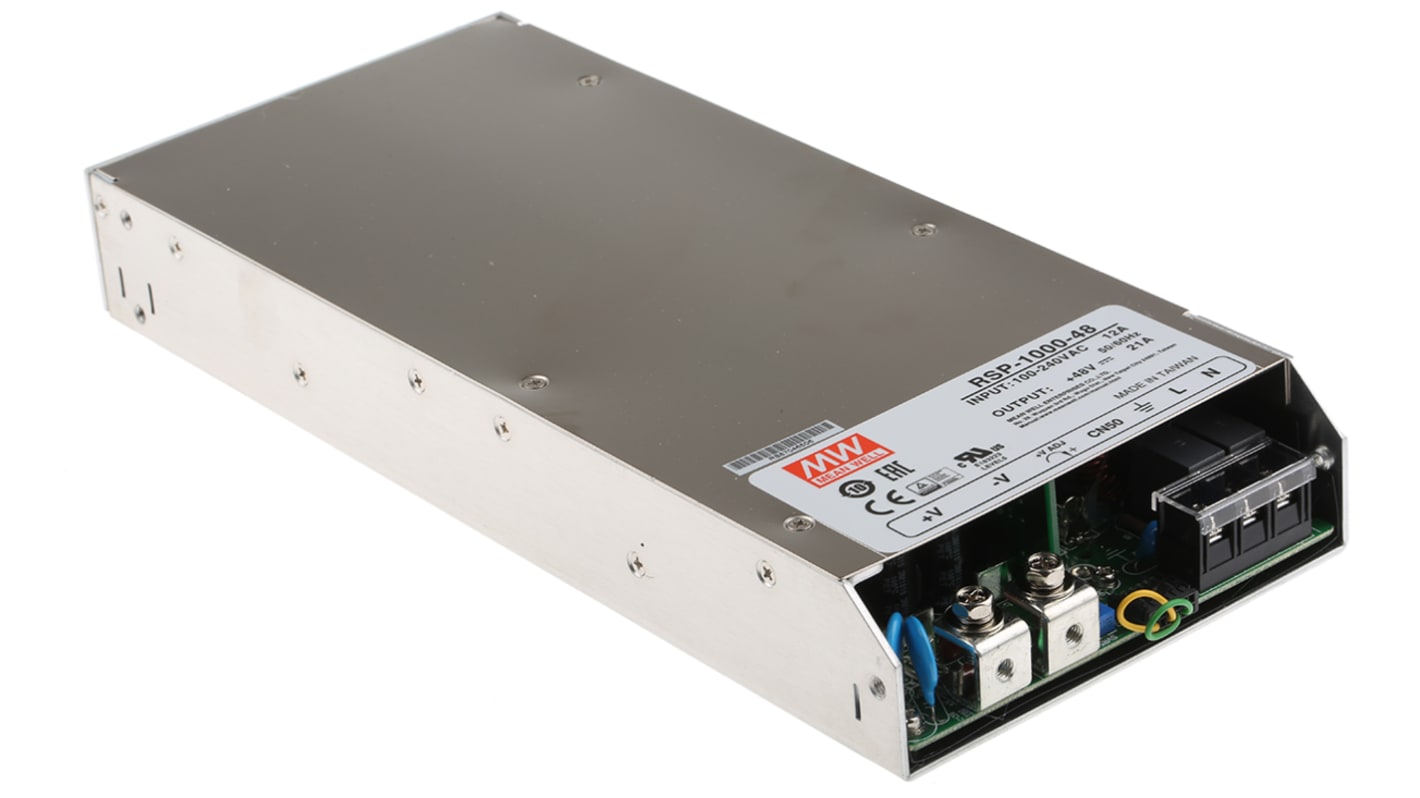 Alimentatore switching MEAN WELL RSP-1000-48, 1kW, ingresso 127 → 370 V dc, 90 → 264 V ac, uscita 48V cc,