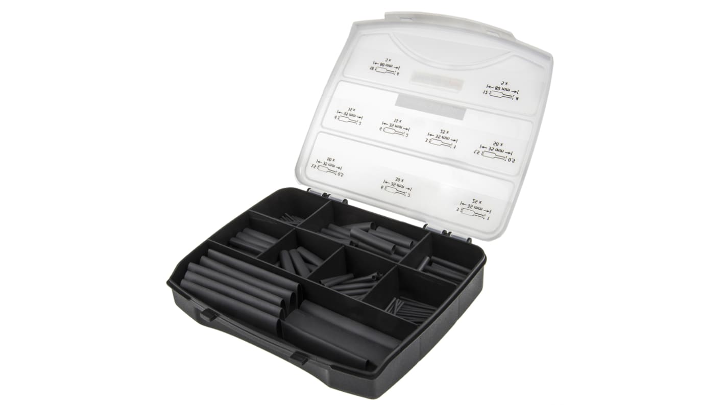 HellermannTyton Heat Shrink Tubing, Black 1.5 → 18mm Sleeve Dia. x 35 → 80mm Length 3:1 Ratio, ShrinKit