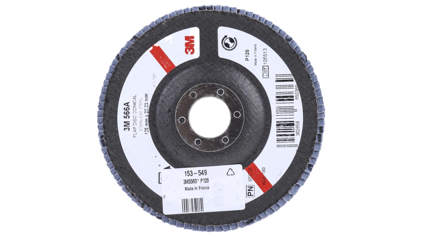 3M 566A Zirconia Aluminium Flap Disc, 125mm, Fine Grade, P120 Grit, PN65026