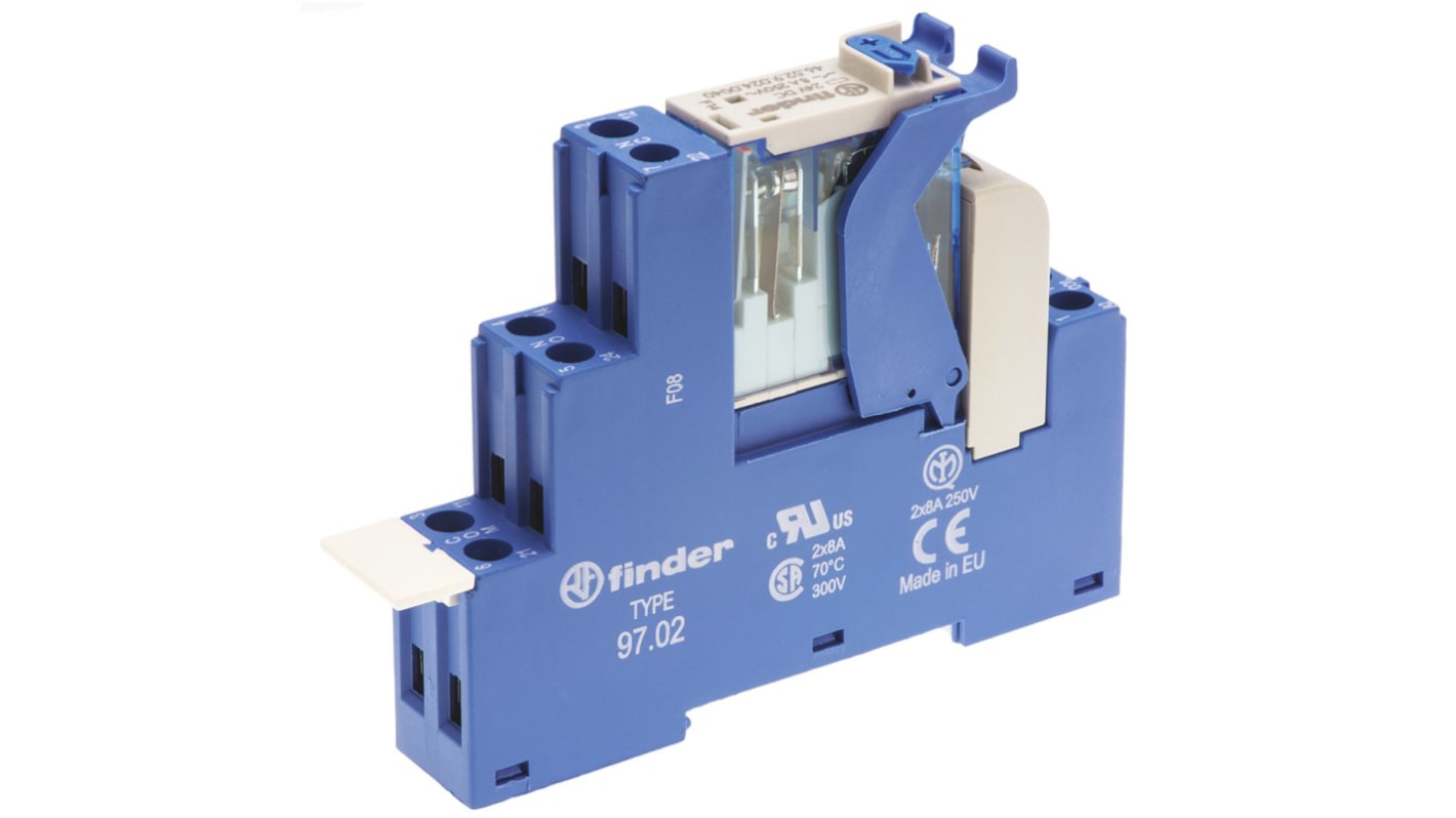 Finder 4C Series Interface Relay, DIN Rail Mount, 24V dc Coil, DPDT, 2-Pole