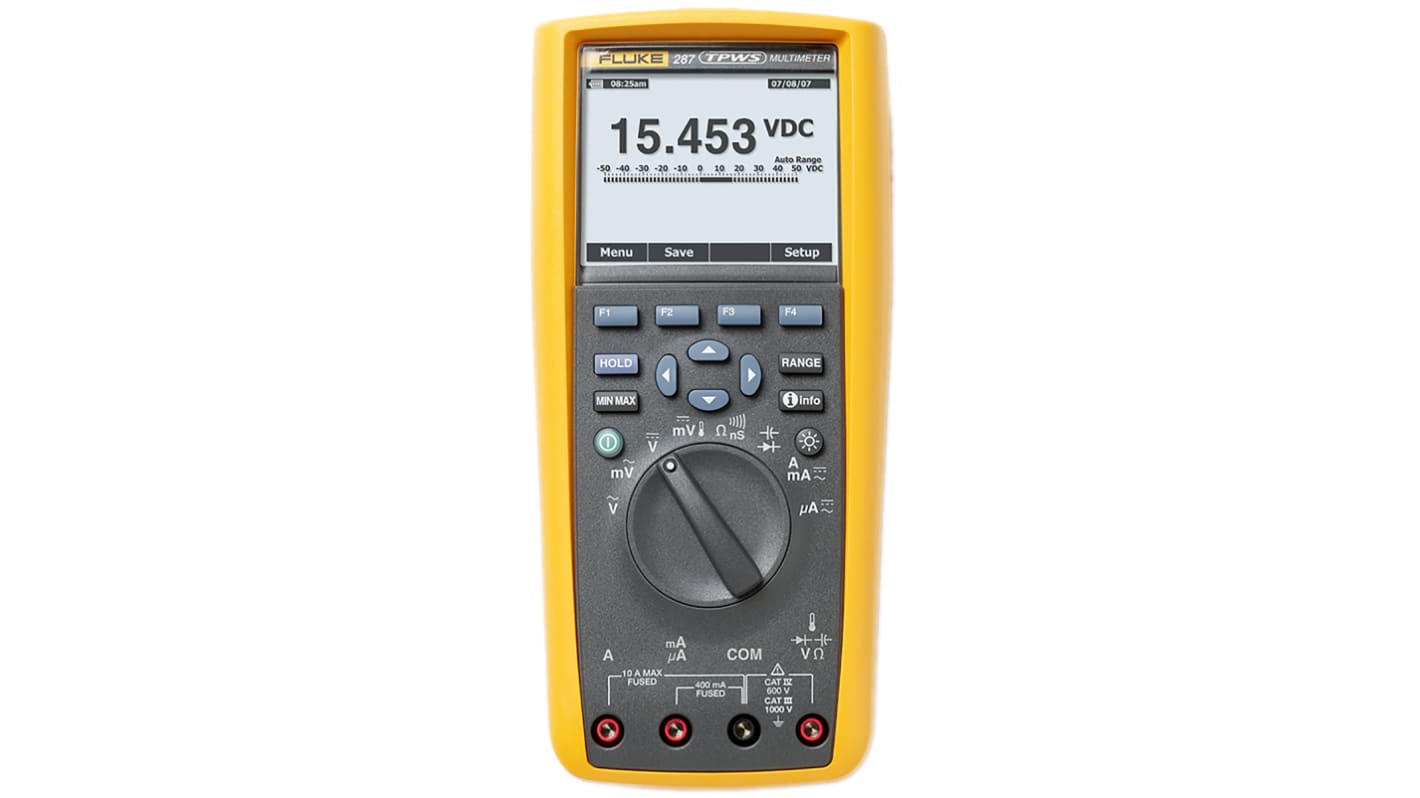 Fluke 287 Handheld Digital Multimeter, True RMS, 10A ac Max, 10A dc Max, 1000V ac Max