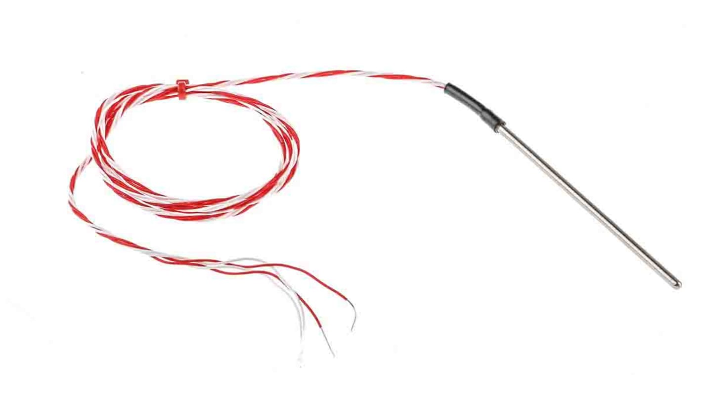 RS PRO PT100 RTD Sensor, 3mm Dia, 100mm Long, 4 Wire, Probe, Class B +200°C Max