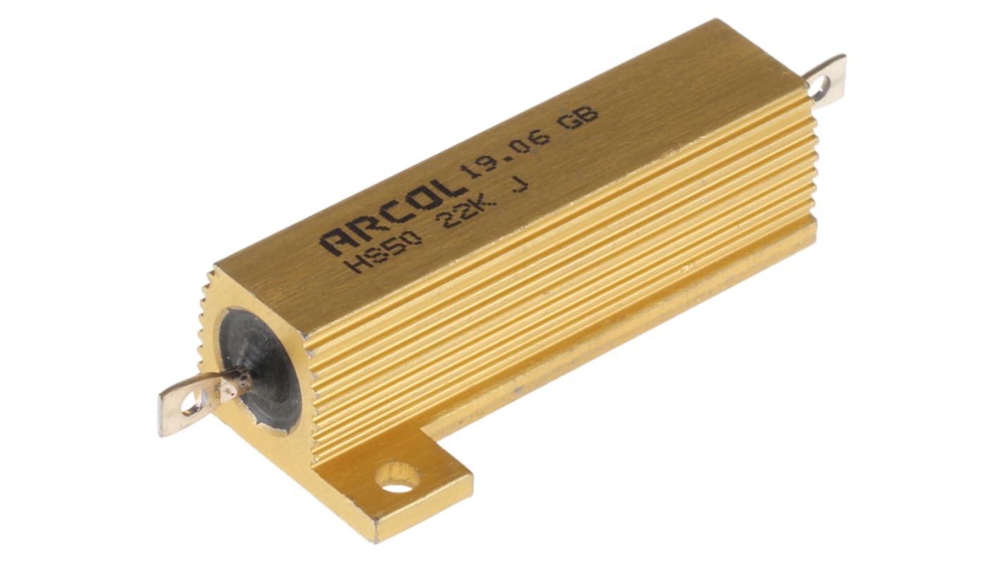 Arcol 铝壳绕线电阻, 22kΩ, 50W, ±5%容差, 轴向接端, HS50系列