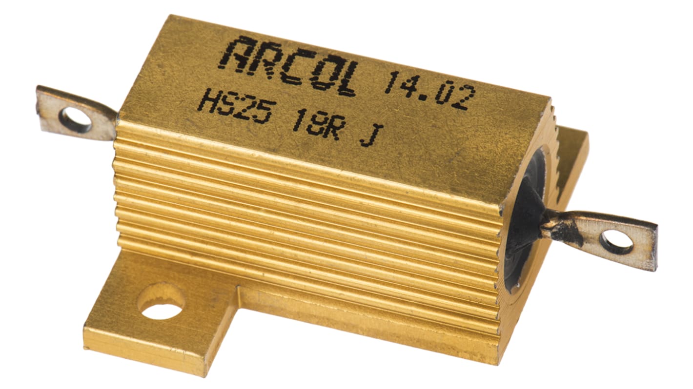 Resistencia de montaje en panel Arcol, 18Ω ±5% 25W, Con carcasa de aluminio, Axial, Bobinado