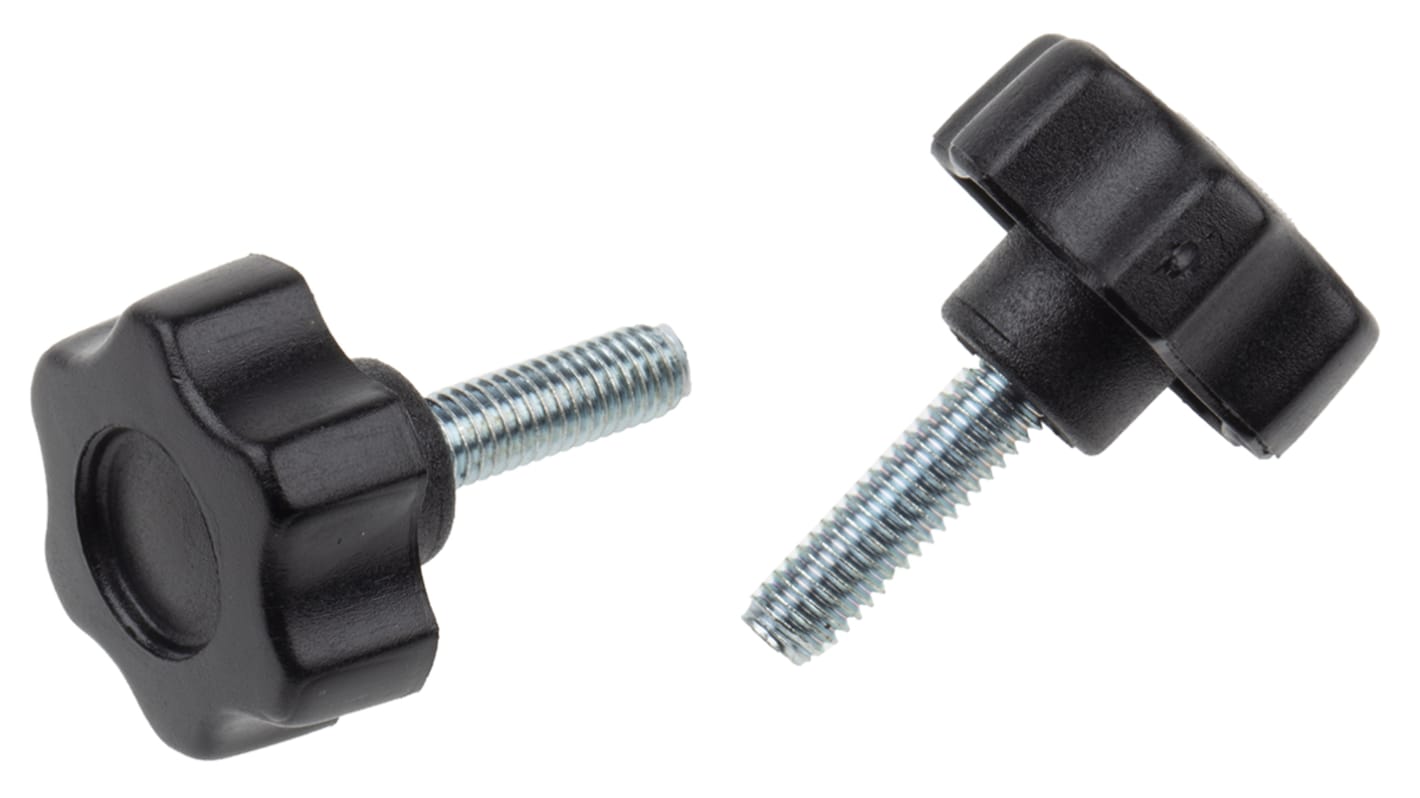 RS PRO Black Multiple Lobes Clamping Knob, M6, Threaded Stud