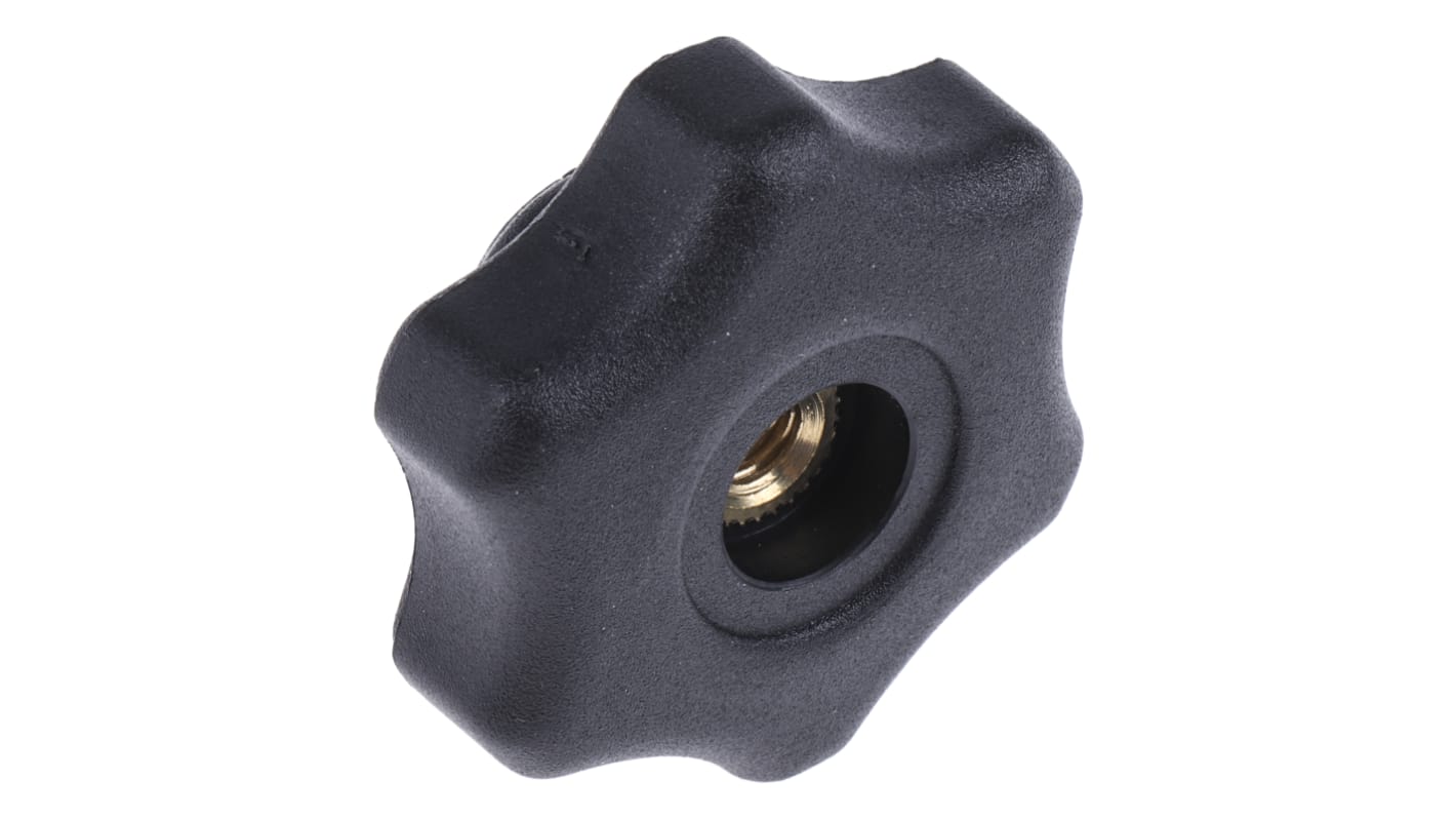 RS PRO Black Multiple Lobes Clamping Knob, M6, Threaded Through Hole