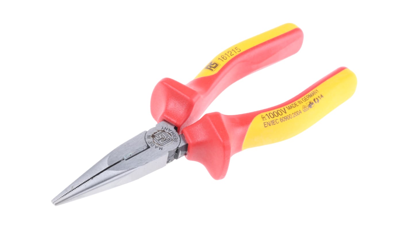 RS PRO 尖嘴钳, 直向尖端, 160 mm总长, VDE/1000V认证, 可切割1.6 mm