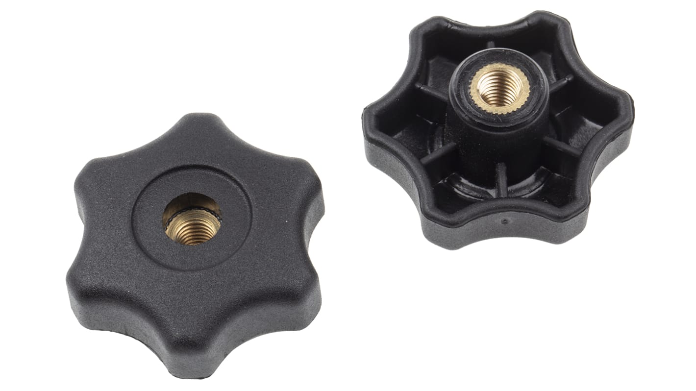 RS PRO Black Multiple Lobes Clamping Knob, M8, Threaded Through Hole