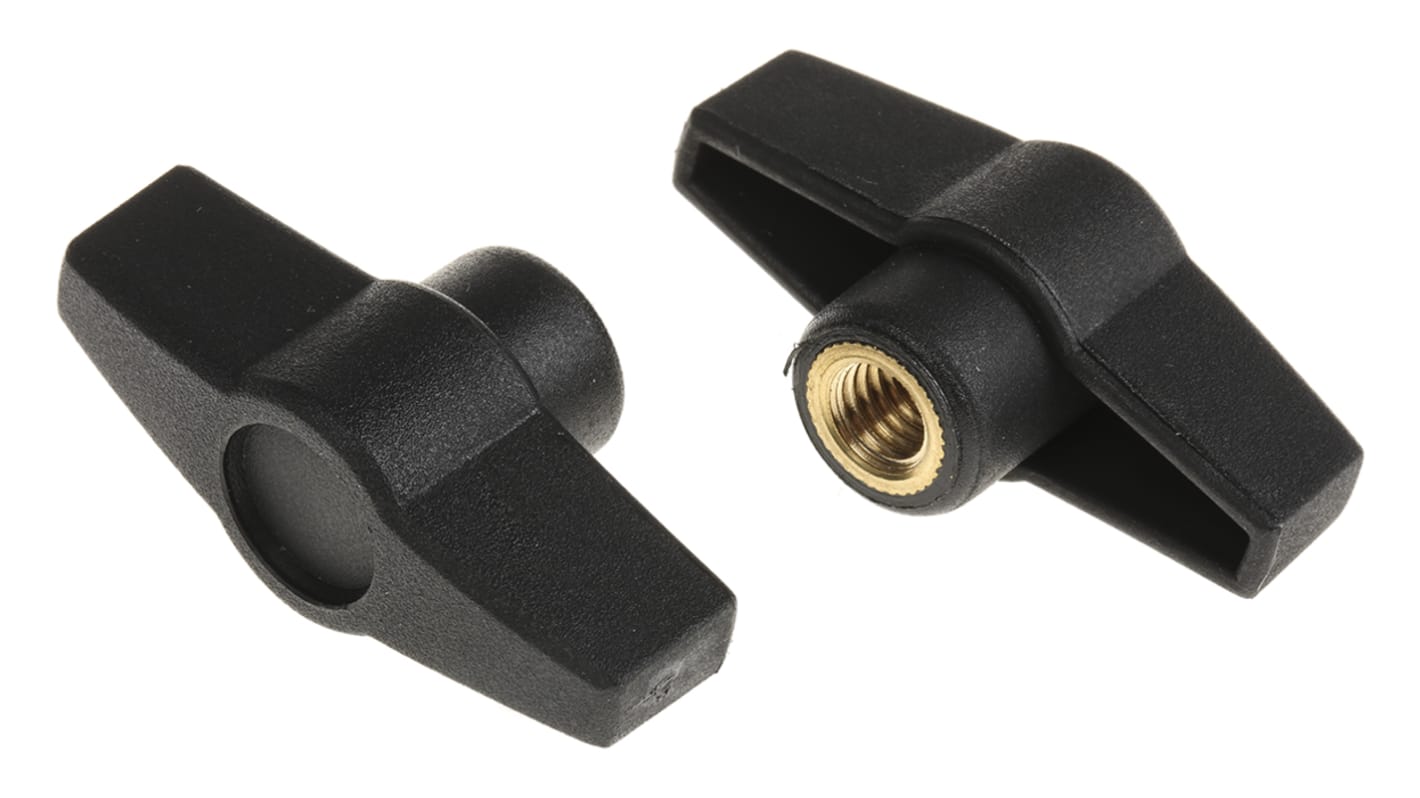 RS PRO Black Wing Clamping Knob, M8, Threaded Hole