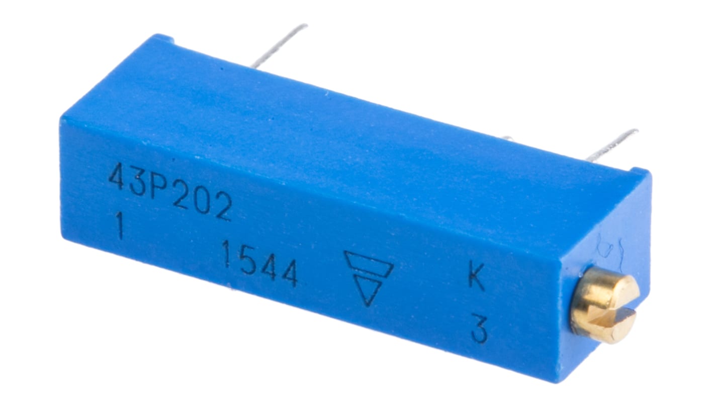 Vishay 43P Series 20-Turn Through Hole Trimmer Resistor with Pin Terminations, 2kΩ ±10% 1/2W ±100ppm/°C Side Adjust