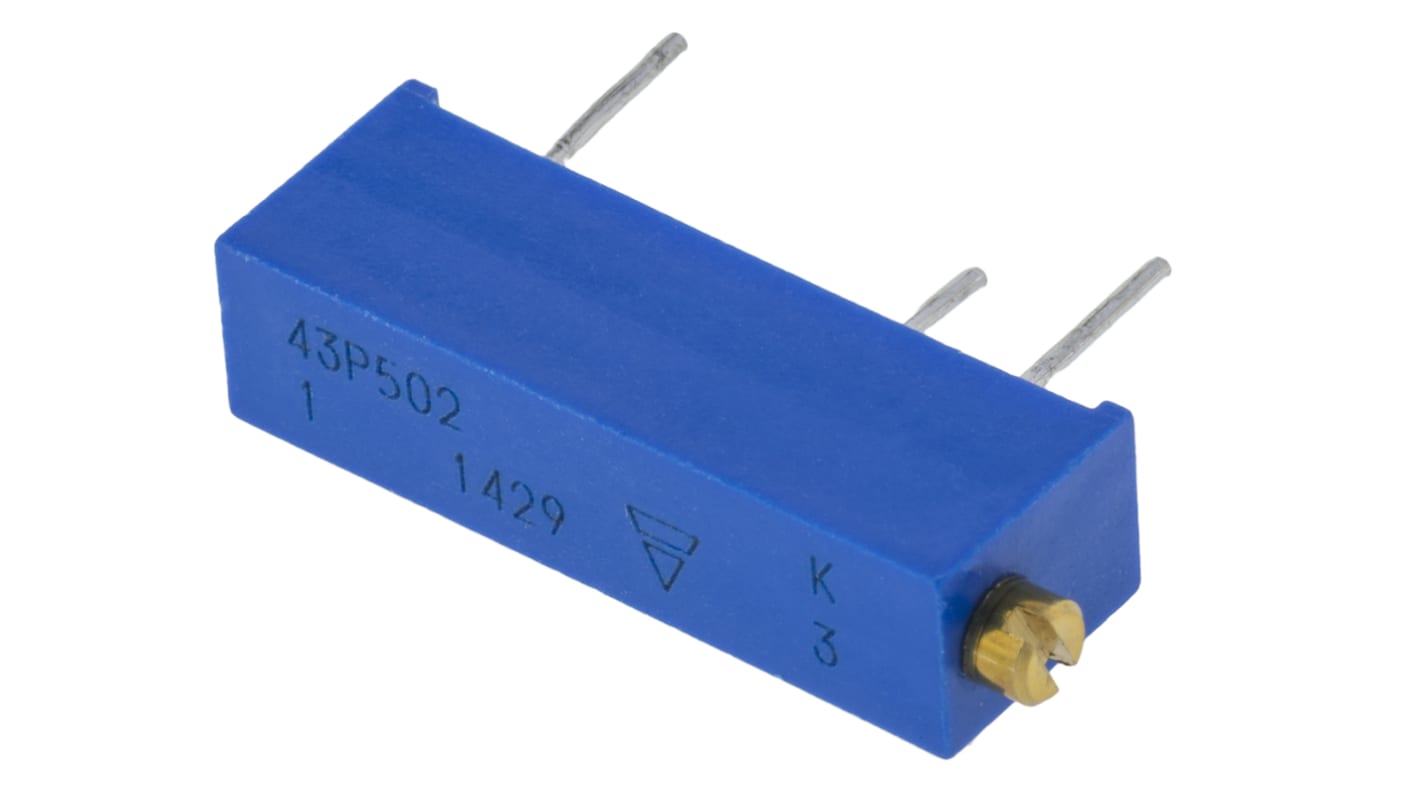 Vishay 43P Series 20-Turn Through Hole Trimmer Resistor with Pin Terminations, 5kΩ ±10% 1/2W ±100ppm/°C Side Adjust