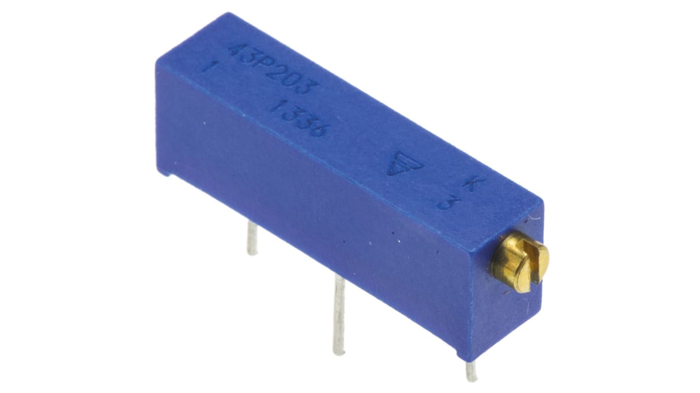 Vishay 43P Series 20-Turn Through Hole Trimmer Resistor with Pin Terminations, 20kΩ ±10% 1/2W ±100ppm/°C Side Adjust