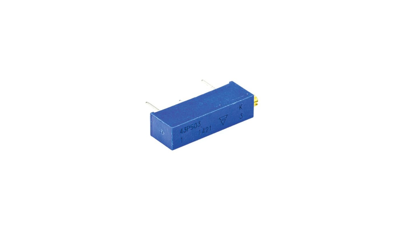 Vishay 43P Series 20-Turn Through Hole Trimmer Resistor with Pin Terminations, 50kΩ ±10% 1/2W ±100ppm/°C Side Adjust