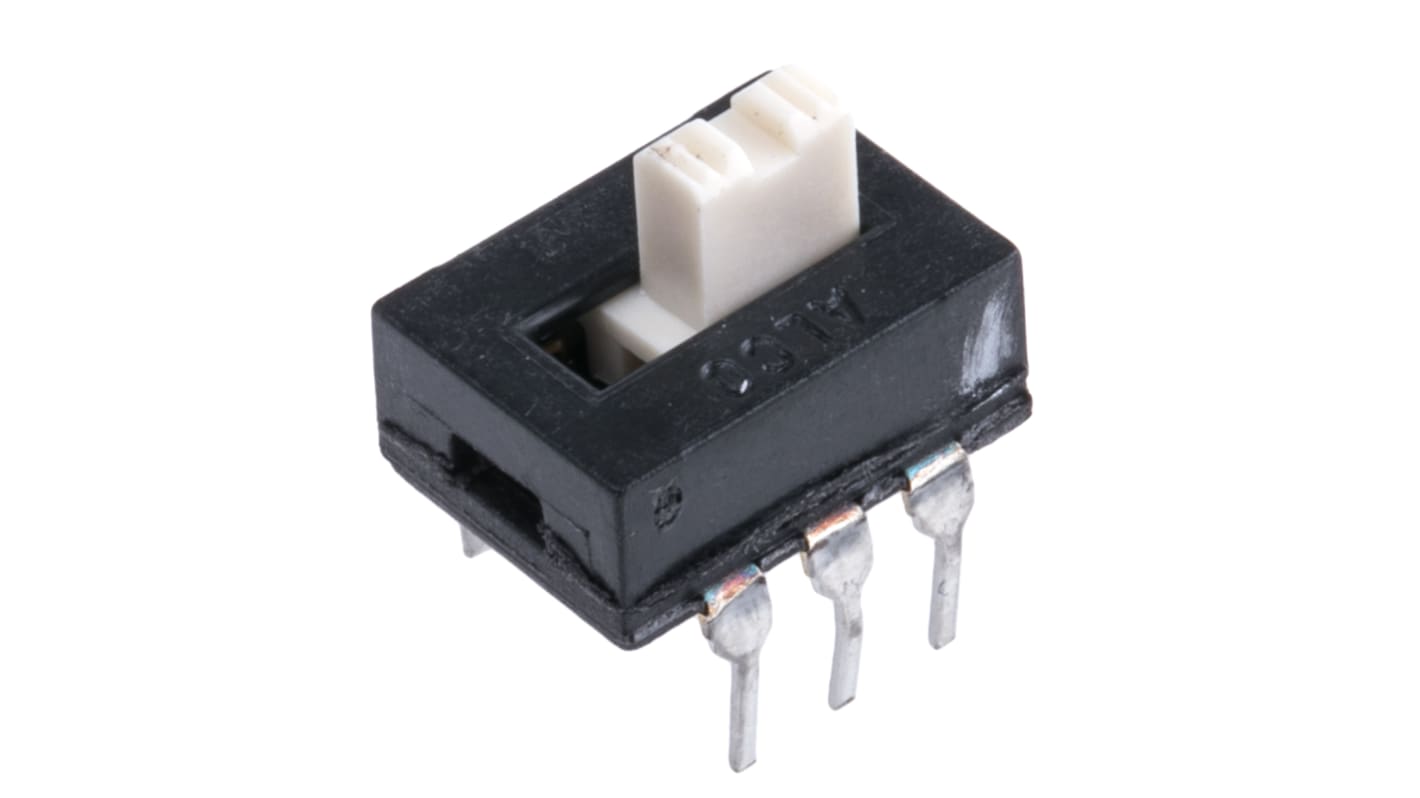 Interruptor de actuador deslizante, DPDT, PCB, Actuador Deslizante, 300 mA a 115 V dc, -40 → +80°C