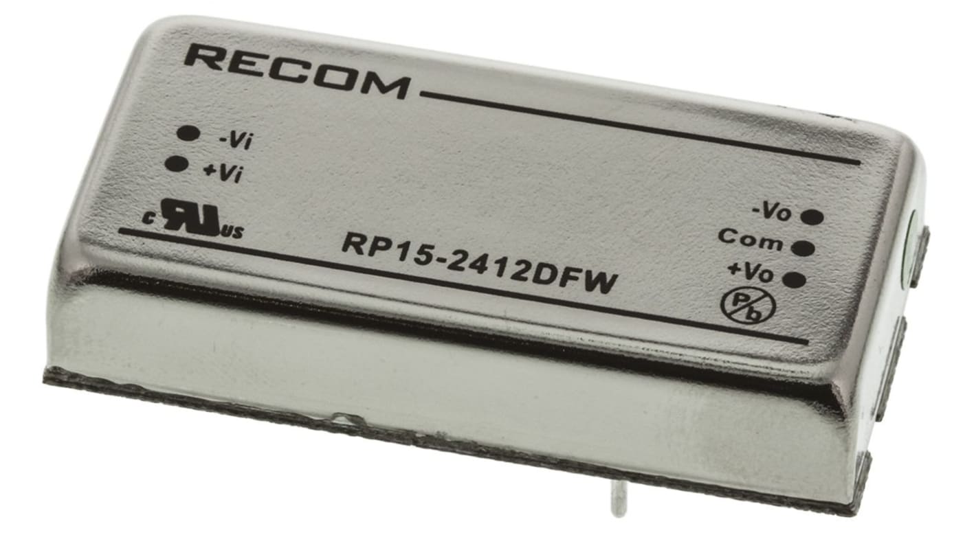 Przetwornica DC-DC, 15W, Uwe 9 → 36 V DC, Uwy ±12V dc, Iwy ±625mA, Recom