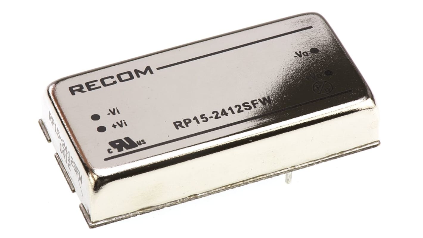 Przetwornica izolowana DC-DC, 15W, Uwe 9 → 36 V DC, Uwy 12V dc, Iwy 1.25A, Recom