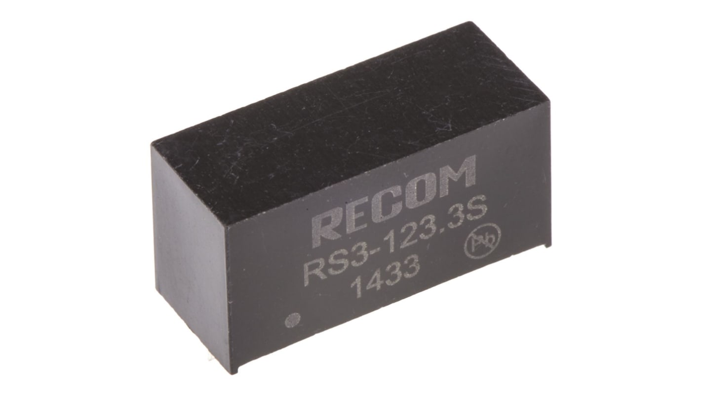 Recom RS3 DC-DC Converter, 3.3V dc/ 600mA Output, 9 → 18 V dc Input, 3W, Through Hole, +71°C Max Temp -40°C Min