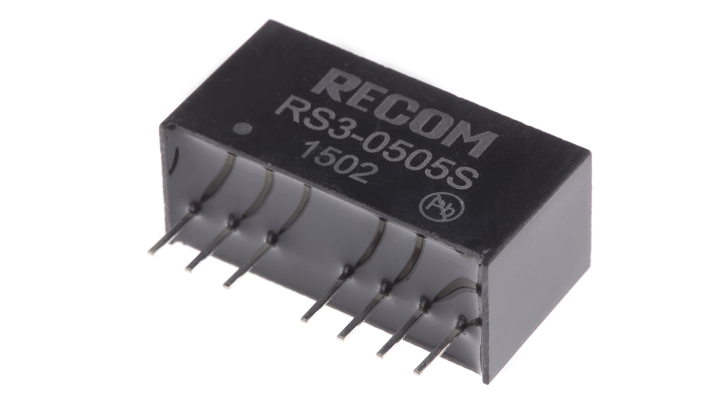 Recom RS3 DC-DC Converter, 5V dc/ 600mA Output, 4.5 → 9 V dc Input, 3W, Through Hole, +71°C Max Temp -40°C Min