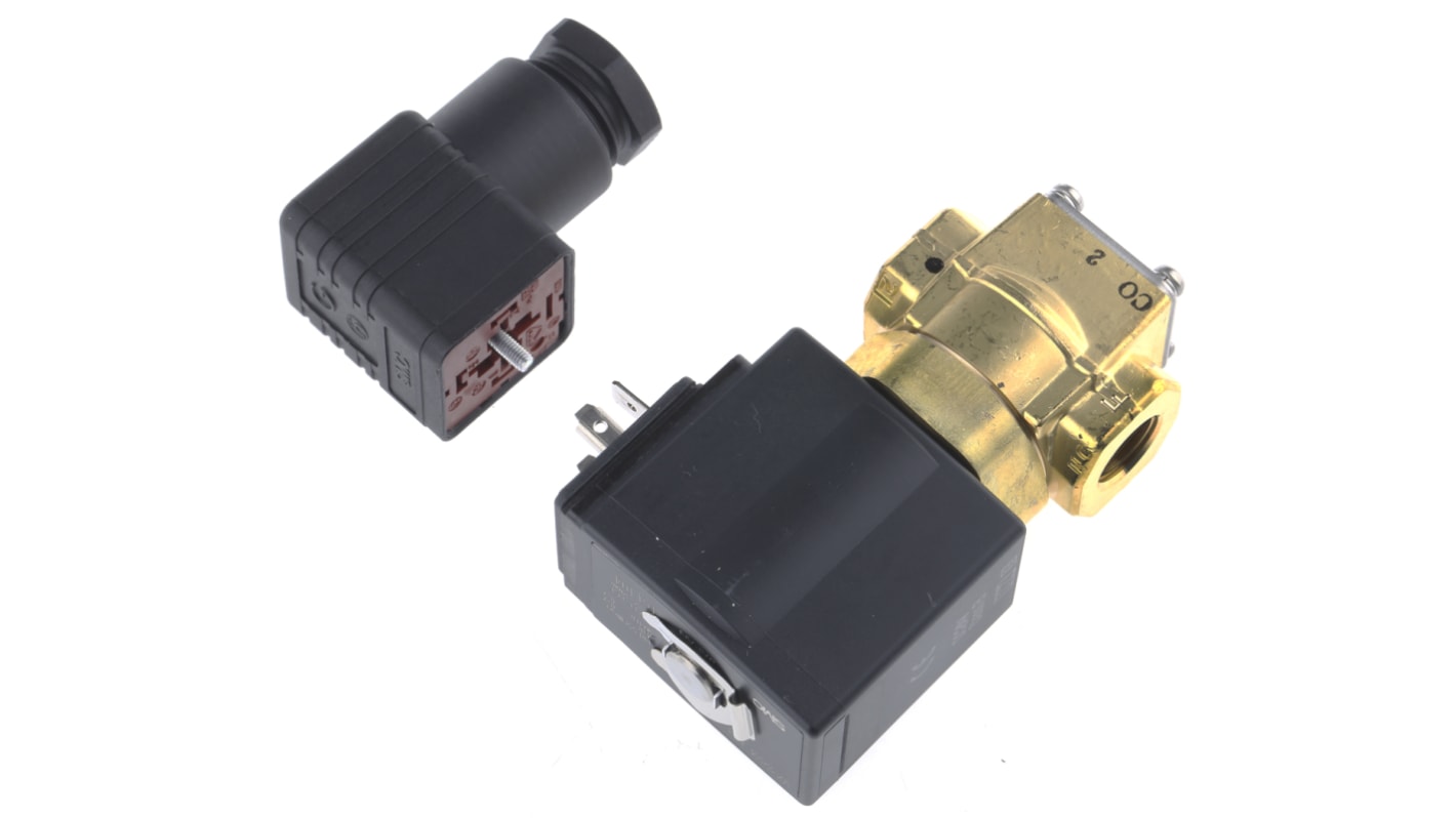 SMC 三通直动式电磁阀, 24 V 直流电源, 1/4 in G 内螺纹接口, 黄铜主体, 用于水, VX32系列