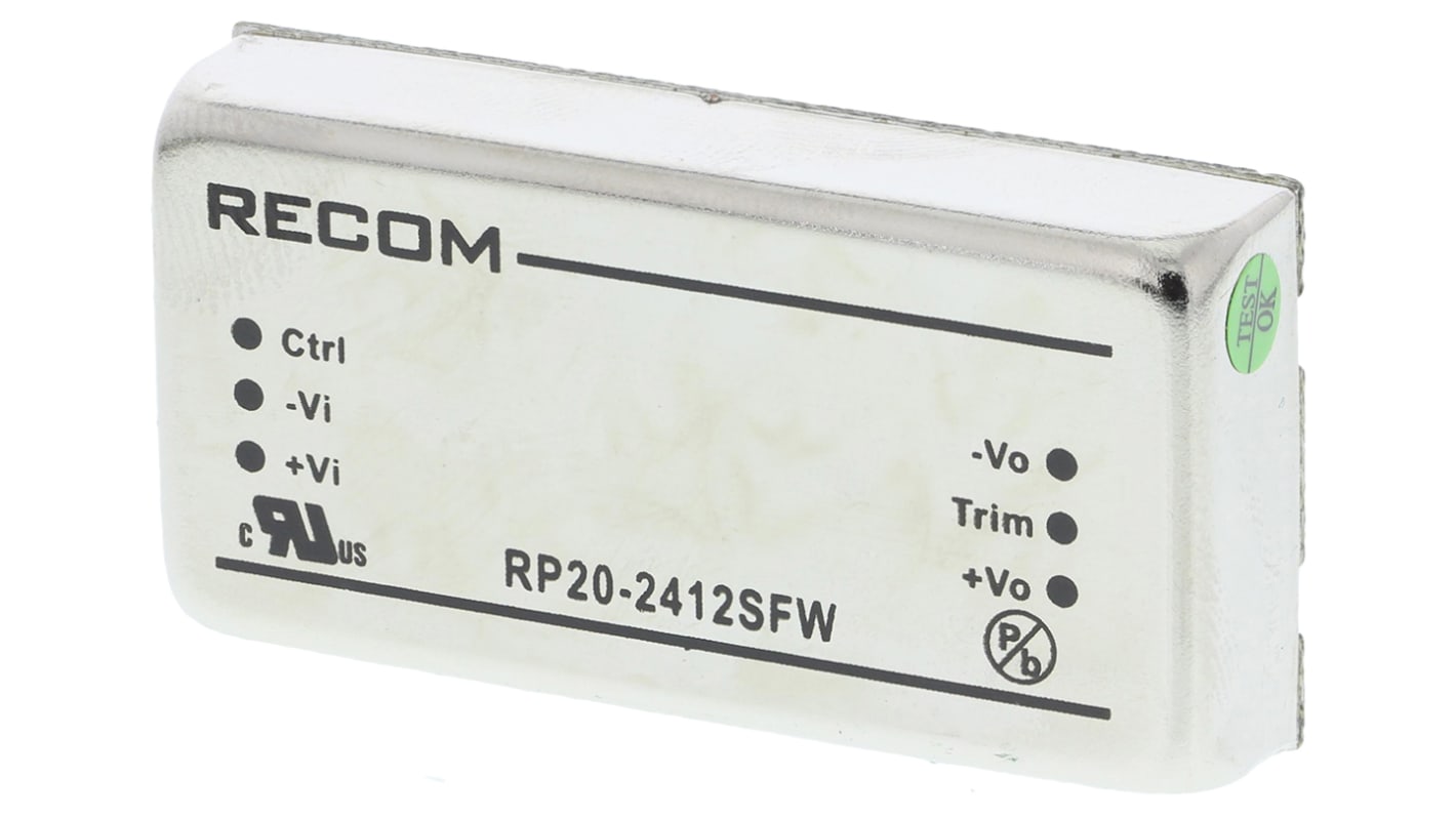 Przetwornica DC-DC, 20W, Uwe 9 → 36 V DC, Uwy 12V dc, Iwy 1.67A, Recom