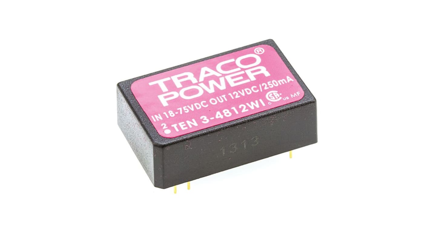 TRACOPOWER TEN 3WI DC/DC-Wandler 3W 48 V dc IN, 12V dc OUT / 250mA Durchsteckmontage 1.5kV dc isoliert