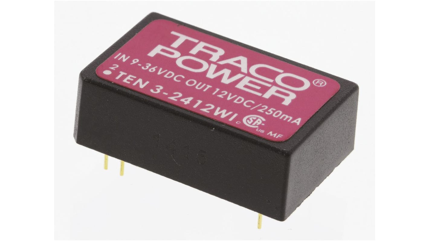 TRACOPOWER TEN 3WI DC/DC-Wandler 3W 24 V dc IN, 12V dc OUT / 250mA Durchsteckmontage 1.5kV dc isoliert