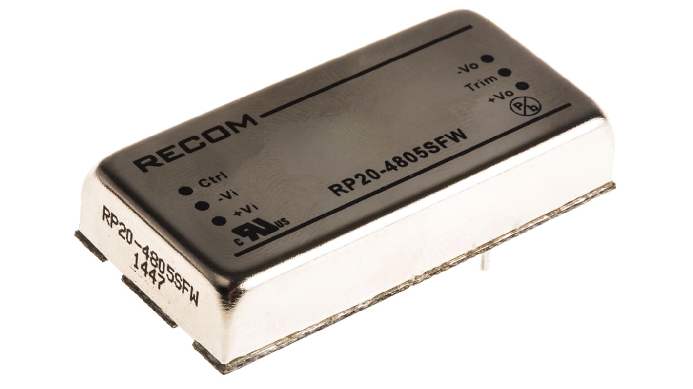 Przetwornica DC-DC, 20W, Uwe 18 → 75 V DC, Uwy 5V dc, Iwy 4A, Recom