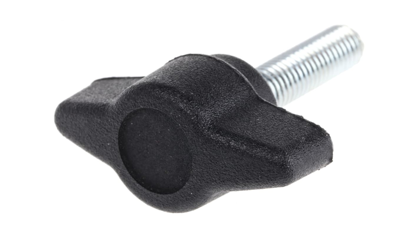 RS PRO Black Wing Clamping Knob, M5, Threaded Stud