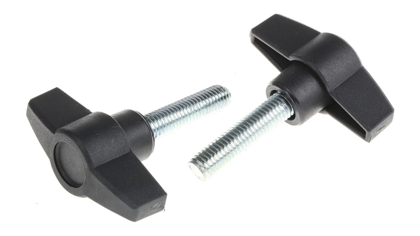 RS PRO Black Wing Clamping Knob, M10, Threaded Stud
