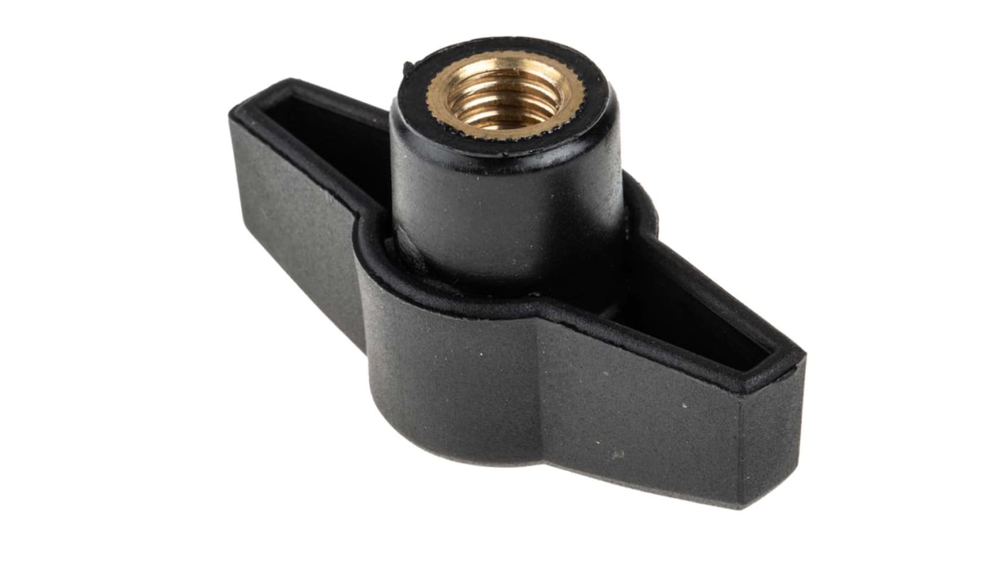 RS PRO Black Wing Clamping Knob, M10, Threaded Through Hole