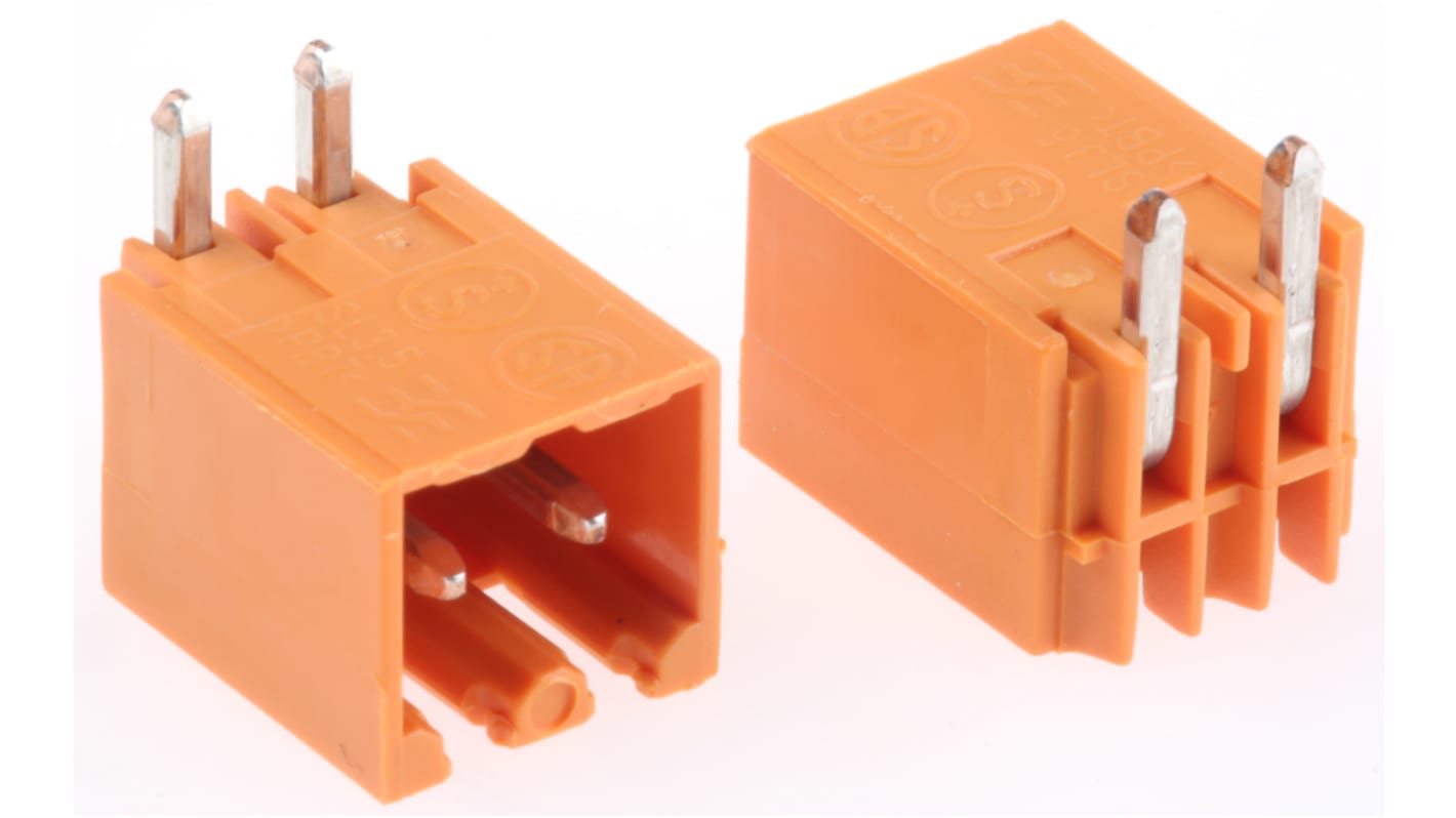 Weidmüller 3.5mm Pitch 2 Way Right Angle Pluggable Terminal Block, Header, Through Hole, Solder Termination