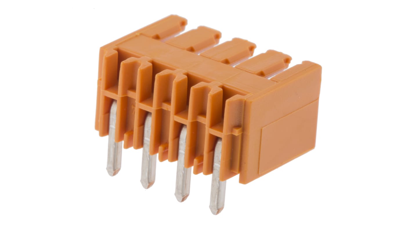 Weidmuller, 3.5mm Pitch, OMNIMATE SL, 4 Way, Right Angle, Pluggable Terminal Block, Header, Through Hole, Solder