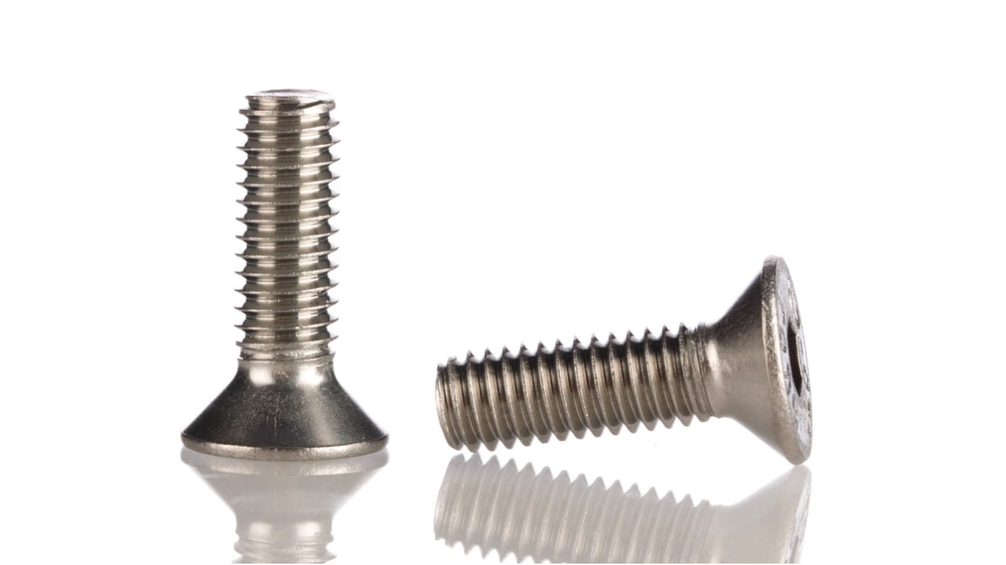 RS PRO Plain Stainless Steel Hex Socket Countersunk Screw, ISO 10642, M6 x 20mm