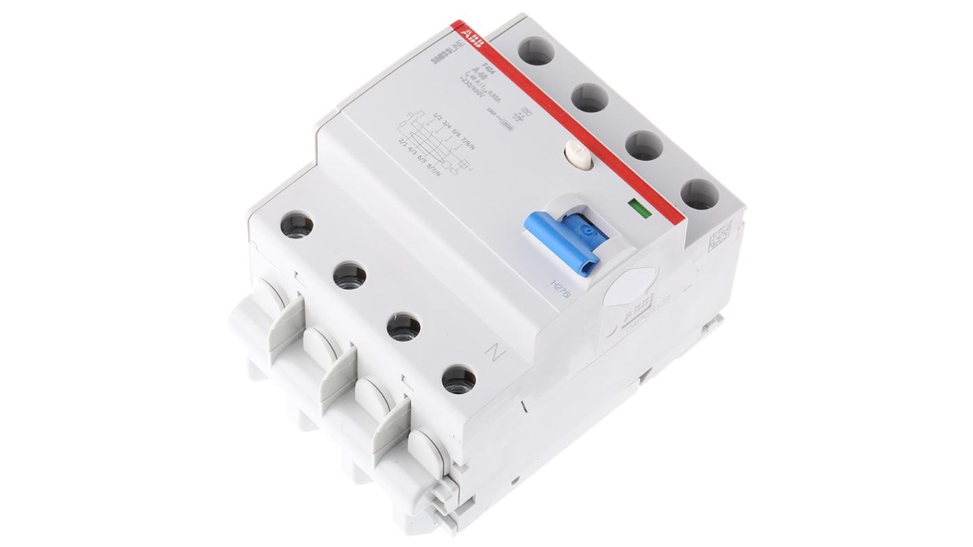 ABB F404 RCCB, 40A, 3+N Pole, 30mA, Type A