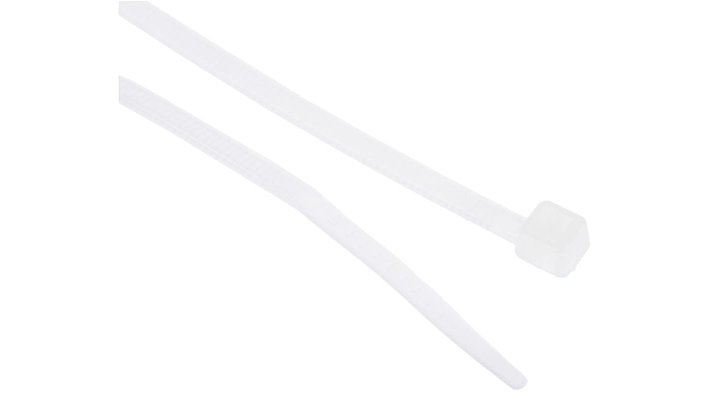 RS PRO Cable Tie, 100mm x 2.5 mm, Natural Nylon, Pk-100