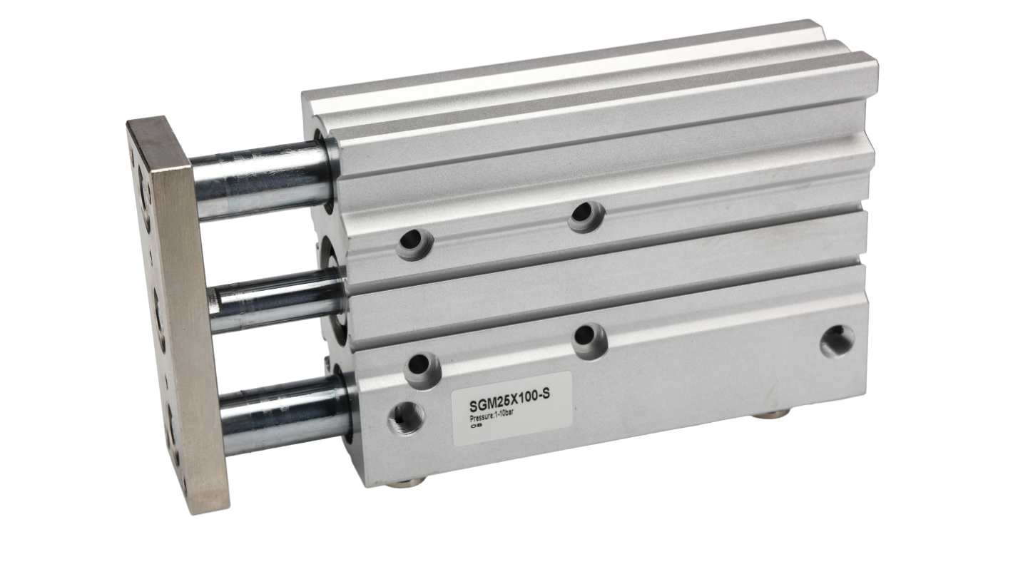 RS PRO Pneumatic Guided Cylinder - 25mm Bore, 100mm Stroke, Double Acting