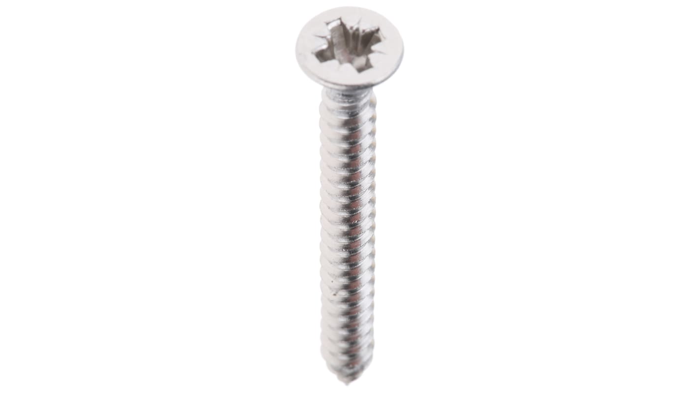 RS PRO Plain Stainless Steel Countersunk Head Self Tapping Screw, N°6 x 1.1/4in Long 32mm Long