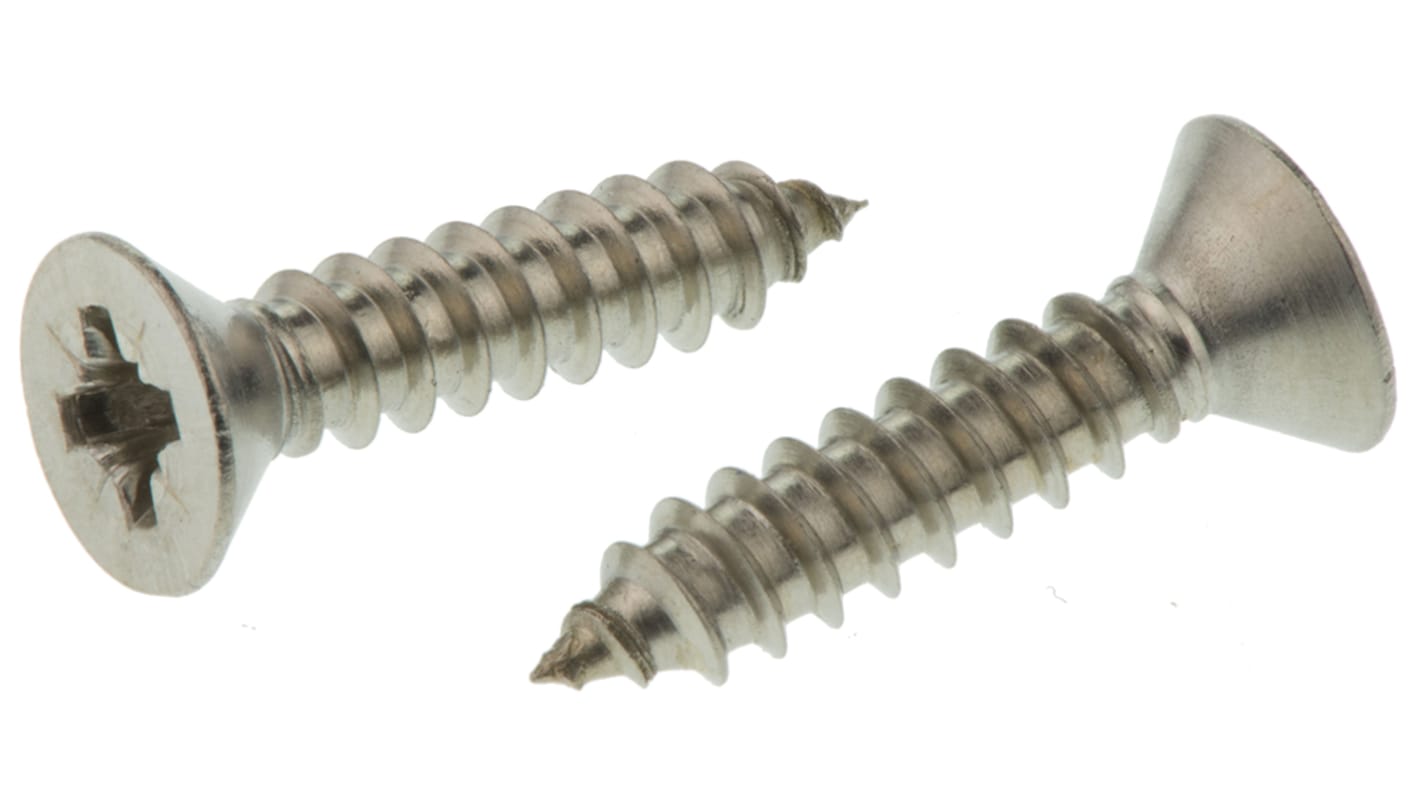 RS PRO Plain Stainless Steel Countersunk Head Self Tapping Screw, N°8 x 3/4in Long 19mm Long