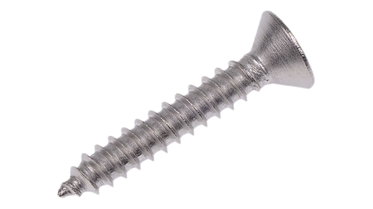 RS PRO Plain Stainless Steel Countersunk Head Self Tapping Screw, N°8 x 1in Long 25mm Long