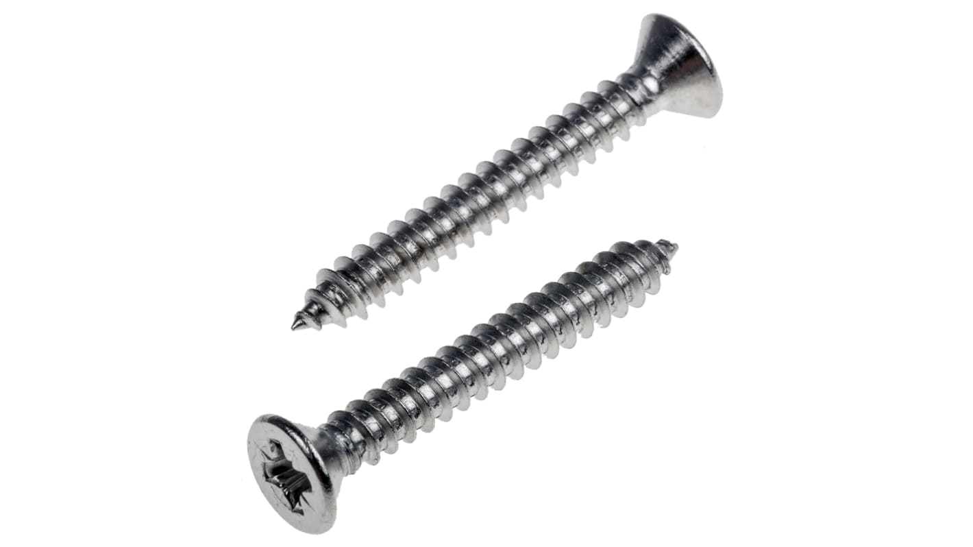 RS PRO Plain Stainless Steel Countersunk Head Self Tapping Screw N 8 x 1.1 4in Long 32mm Long